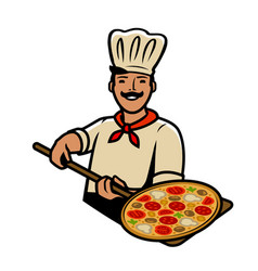 Pizzeria fast food logo or label happy chef Vector Image