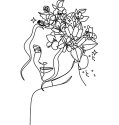 Woman line drawing line art flower head image Vector Image