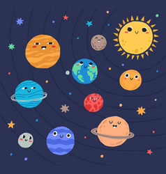 Cute planets of solar system with happy faces Vector Image