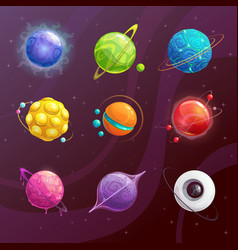 Cartoon colorful fantasy planets set Royalty Free Vector