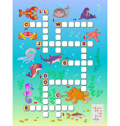 Sea animals crossword kids crossword puzzle game Vector Image