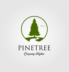 pine tree logo with river or creek vector image