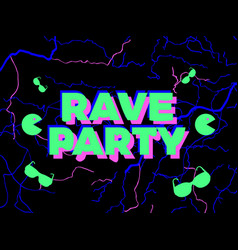 Rave party text banner psychedelic striped Vector Image