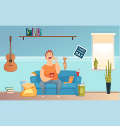 Cartoon of fat or overweight man lying on couch Vector Image