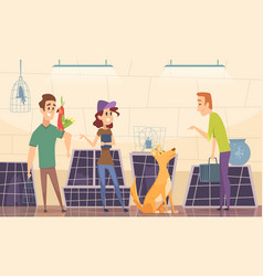 Homeless animals people in shelter with pet cats Vector Image