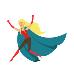 Girl Superhero Flying In Red Costume With Blue Vector Image