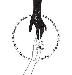 Hand of universe reaching out to human hand Vector Image