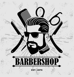 Barbershop logo with barber pole in vintage style Vector Image