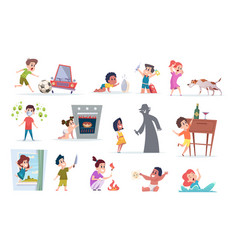 Kids in a dangerous situations set children Vector Image