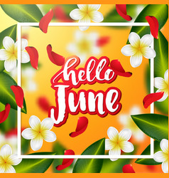 Hello june letters on blurred sky background Vector Image