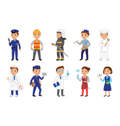 Kids different professions set teacher doctor Vector Image