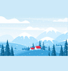 Beautiful winter landscape with small house tree Vector Image