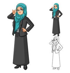 Muslim businesswoman wearing green veil or scarf Vector Image