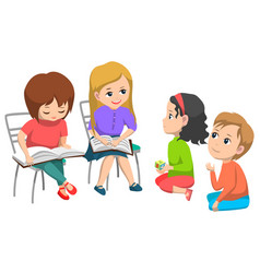 Elementary School Students Studying In Classroom Vector Image