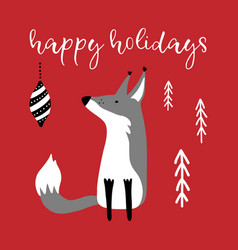 greeting card with hand drawn cute fox vector image