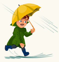 Woman Walking Rain With Umbrella Hands Raindrops Vector Image