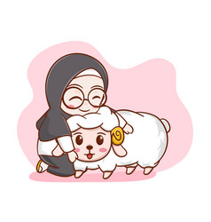 A cute girl hugging sheep in eid al adha vector