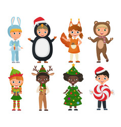 Cute kids wearing christmas costumes Royalty Free Vector