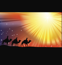Three wise man on camels bring gifts Royalty Free Vector