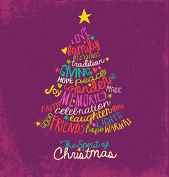 Handwritten christmas card word cloud tree design Vector Image