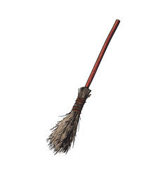 Single old twig broom broomstick traditional Vector Image