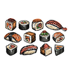 Sushi kawaii japanese food sashimi roll Royalty Free Vector