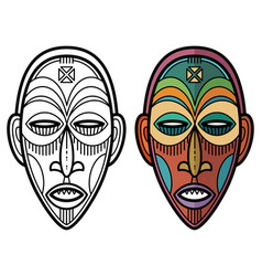 Mexican indian aztec masks coloring page Vector Image