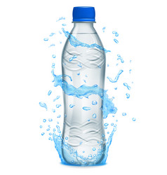 Water splashes around a plastic bottle Royalty Free Vector