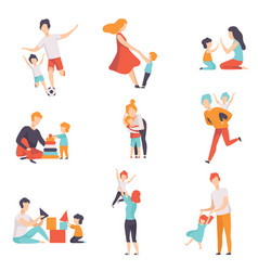 Parents with five children playing Royalty Free Vector Image