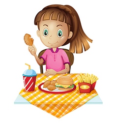 A hungry girl eating lunch Royalty Free Vector Image