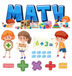 Math classroom objects with supplies and students Vector Image