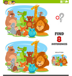 Differences task with cartoon animal characters Vector Image