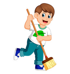 Young man cleaning with vacuum cleaner Royalty Free Vector