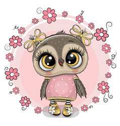 Cute cartoon owl with flowers Royalty Free Vector Image