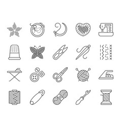 Needlework simple color line icons set Royalty Free Vector
