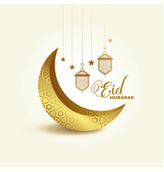 Eid mubarak moon and lamp decoration background Vector Image