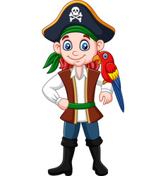 Cartoon pirate captain and macaw bird Royalty Free Vector