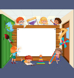 Paper template with kids in classroom Royalty Free Vector