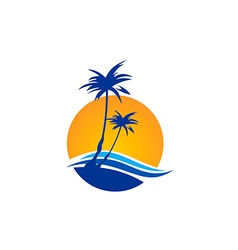 Beach travel pine tree tropic logo Royalty Free Vector Image