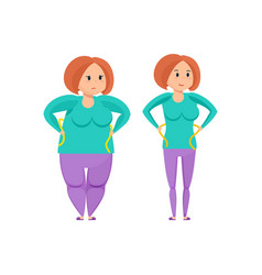 Fitness classes girl before and after weight loss Vector Image