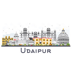 Udaipur india city skyline with color buildings Vector Image