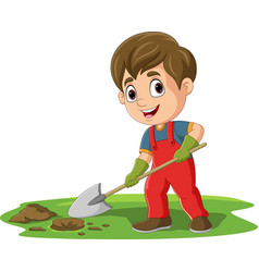 Cute little boy planting a plant Royalty Free Vector Image