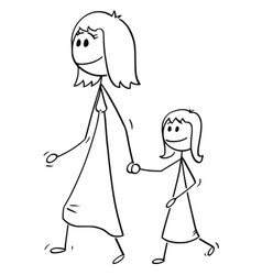 Mother and daughter walking together holding hands