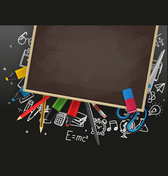 School chalkboard with different education stuff Vector Image