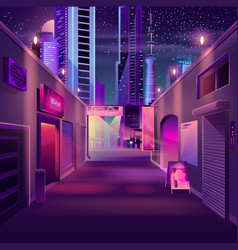 Night city empty side street cartoon Royalty Free Vector