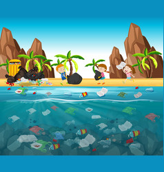 Water Pollution With Plastic Bags In Ocean Vector Image