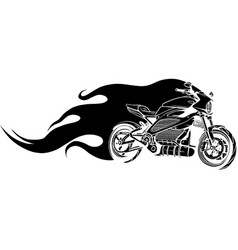 White silhouette motorcycle racing with fire Vector Image