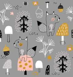 Seamless childish pattern with cute deer hedgehog Vector Image