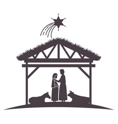 Virgin mary and joseph in stable with animals Vector Image