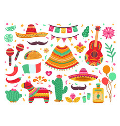 Mexican Fiesta Set Cinco De Mayo Party Elements Vector Image